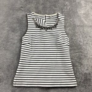 J.Crew‎ Factory Shell Top Rhinestone Womens XXS Black White Stripes
